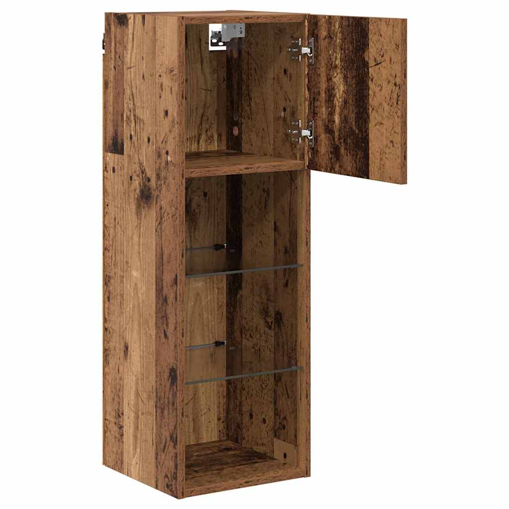 Wall Mounted TV Cabinets Set of 2 Reclaimed Wood Look 30.5 x 30 x 90 cm
