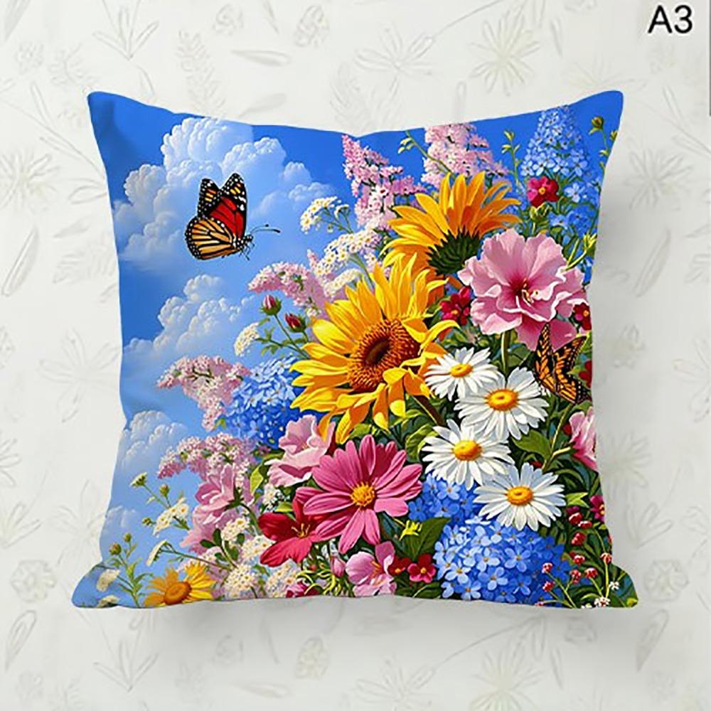1/4pcs Vibrant Summer Floral & Monarch Butterfly Throw Pillow Cover Home farmhouse outdoor decoration cushion cover