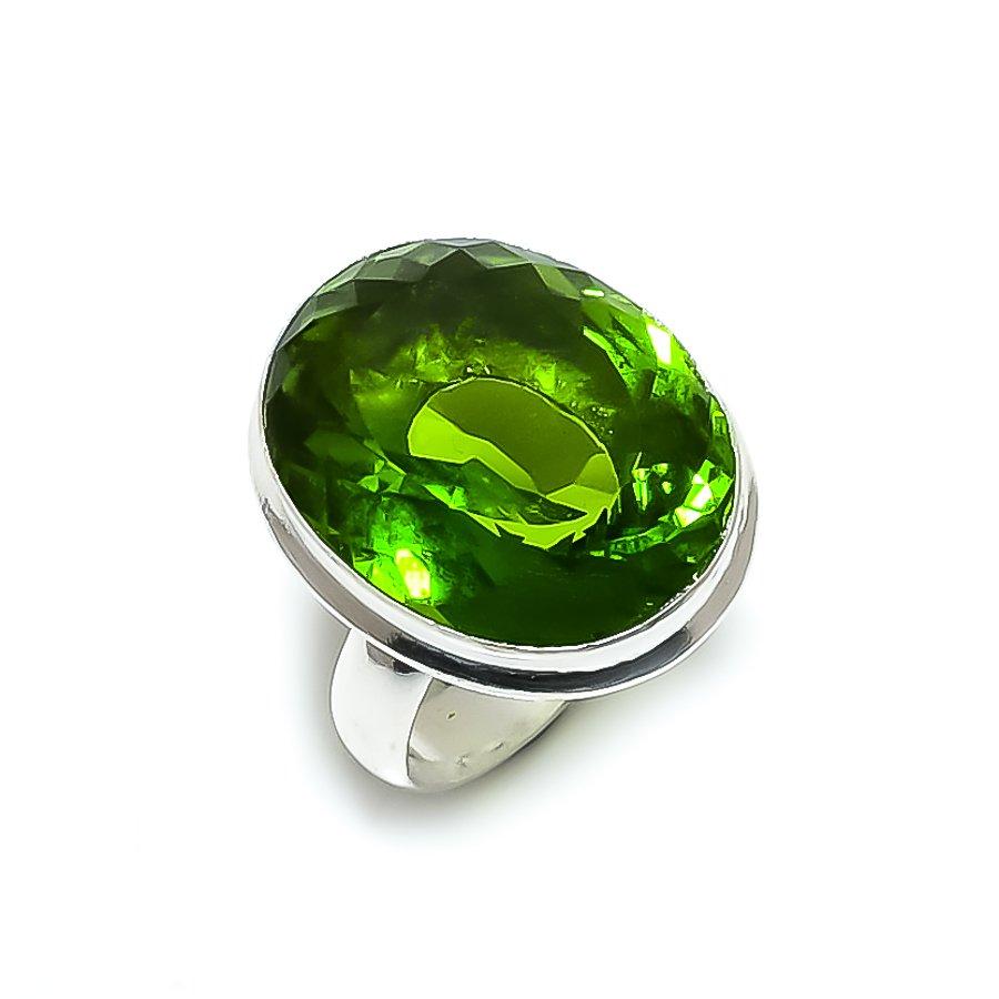 Peridot Gemstone 925 Sterling Silver Jewelry Ring Size 7