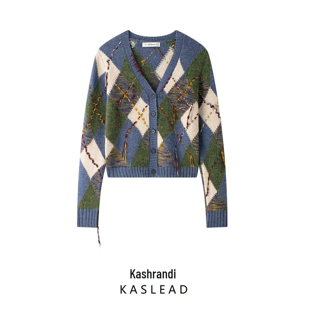 

2024 Autumn Women s European & American Style Diamond Knitted Cardigan Small