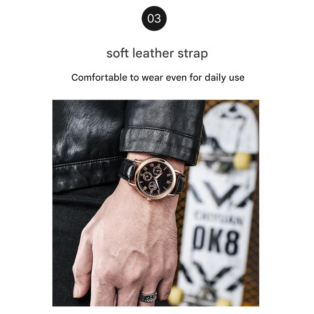 Premium Leather Band Men's Watch + Case Included