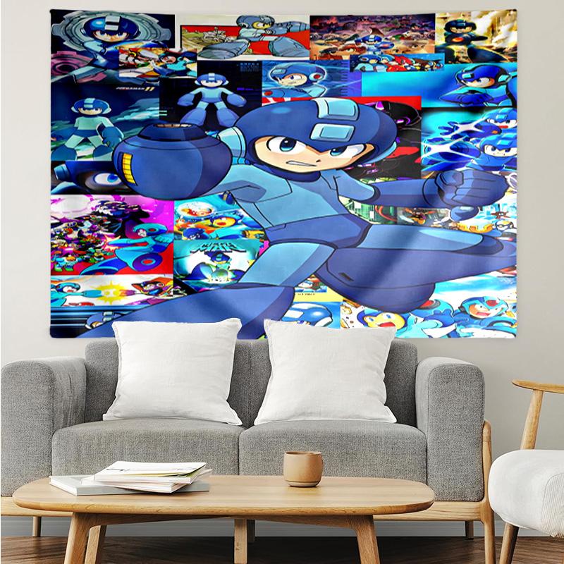 Cartoon Rockman Game Megaman1 Tapestry for Bedroom Aesthetic Classroom Tapestries Wall Hanging for Living Room Dorm Office,Ideal Creative Gift