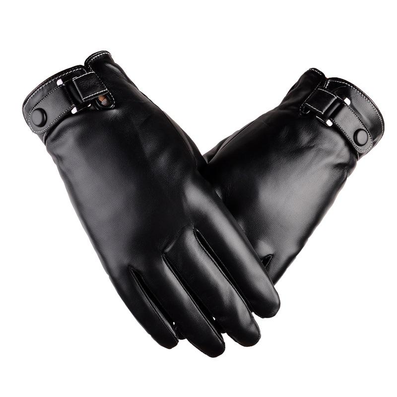 New Autumn and Winter Men's Leather Gloves Outdoor Riding Touch Screen Gloves Plus Velvet Thick Warm PU Leather Touch Screen Gloves