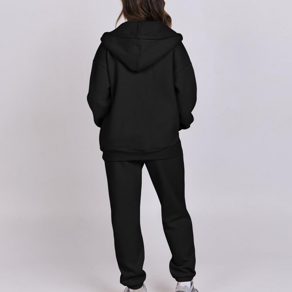 Korean Style Women's Hooded Fleece Sweatshirt - Autumn/Winter Casual Loose Top Coat Hoodie Set