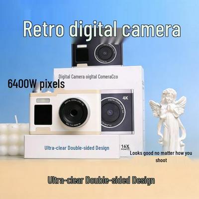 Retro HD Digital Camera with Dual Screens, 64MP CCD Sensor, 16x Optical Zoom, and Beauty Mode.