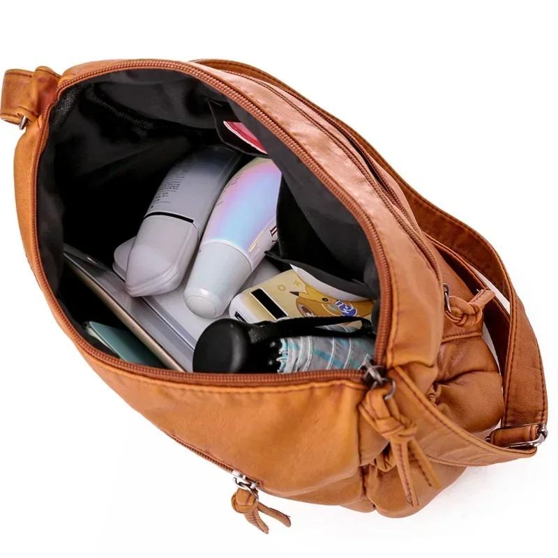 Large Capacity Soft Leather Women's Bag Retro ShoulderBag Simple Crossbody Bag Middle-aged Mom Ladies Messenger Bag