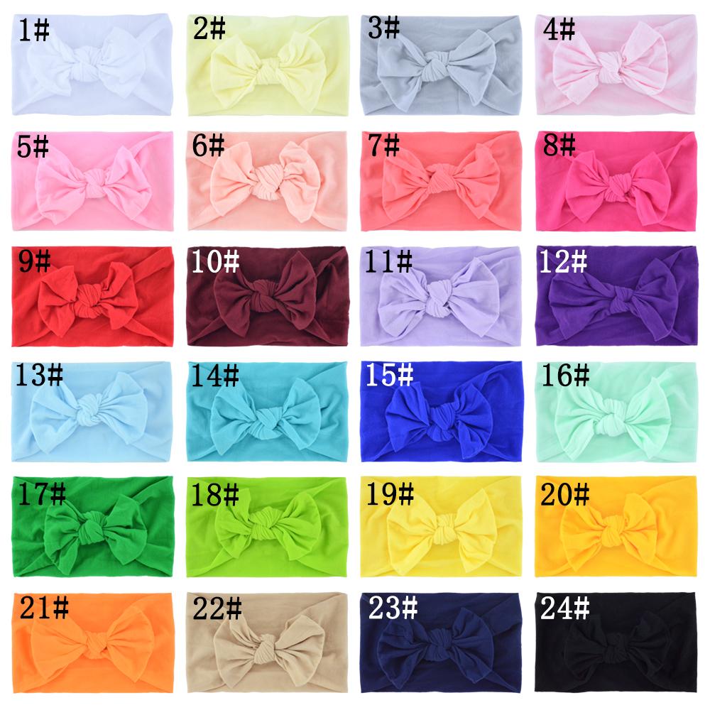 Solid Color Kids Girls Bow Headbands Baby Girls Nylon Elastic Hair Band Bow Knitted Headband Hair Accessories