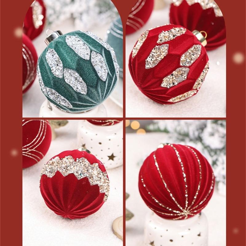 Elegant Christmas Sphere Hanging Ornament Flocking Christmas Baubles with Rhinestones for Elegant Holiday Tree Trimming