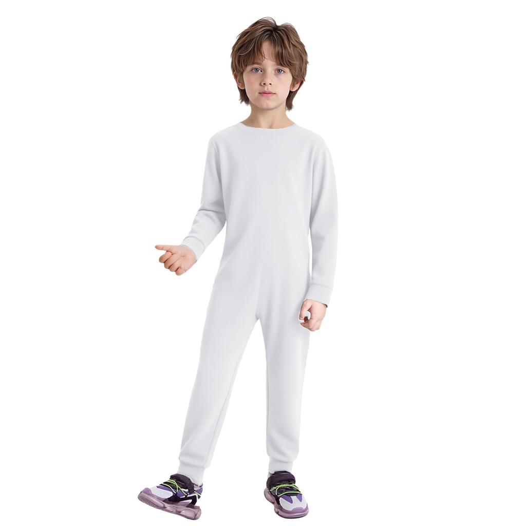 Unisex Kids Special Needs Clothing Round Neck Long Sleeve Back Invisible Zipper One Piece Cotton Jumpsuit