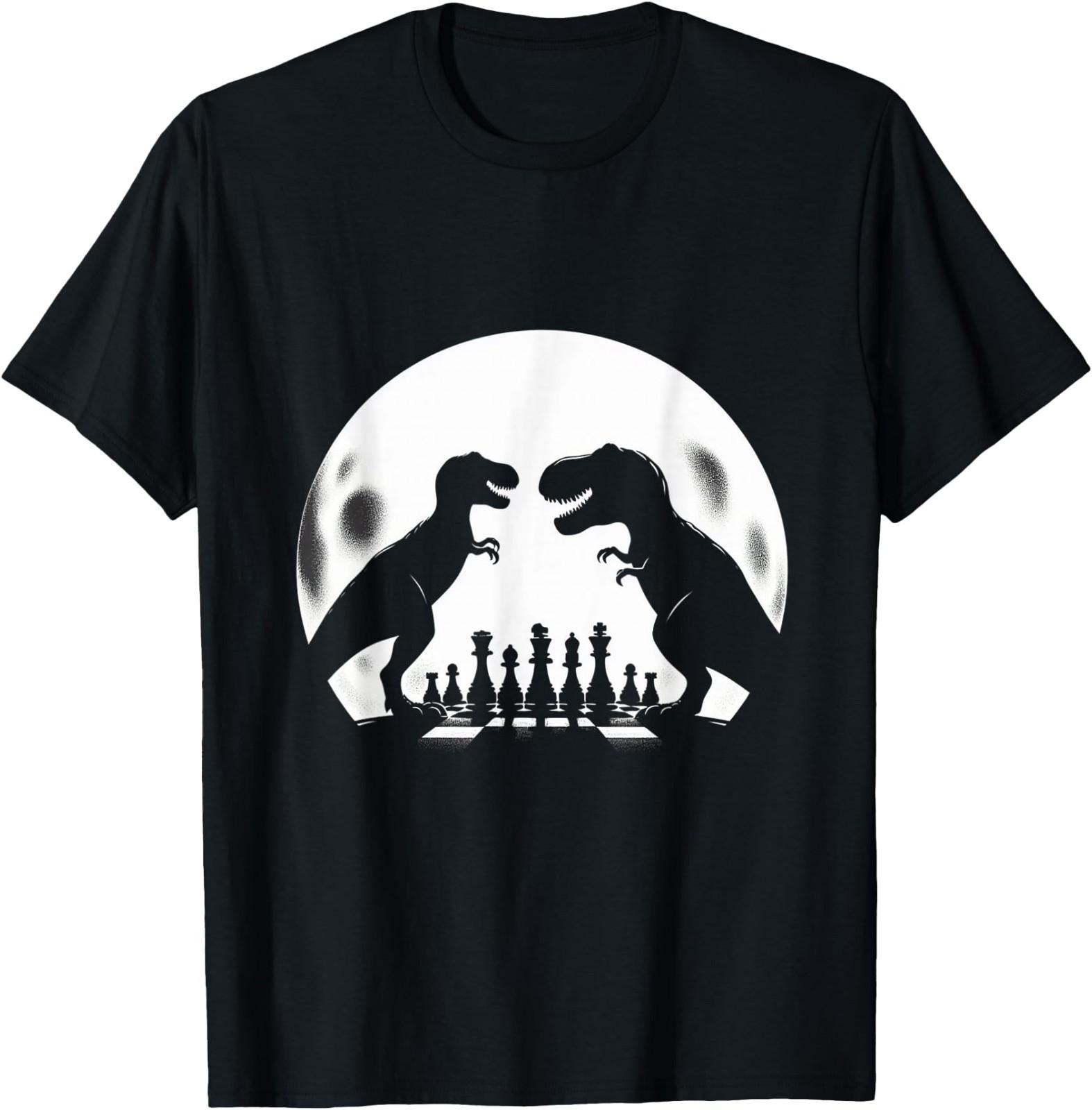 Funny Dinosaur T-Rex Chess Player Board Game - Chess T-Shirt M
