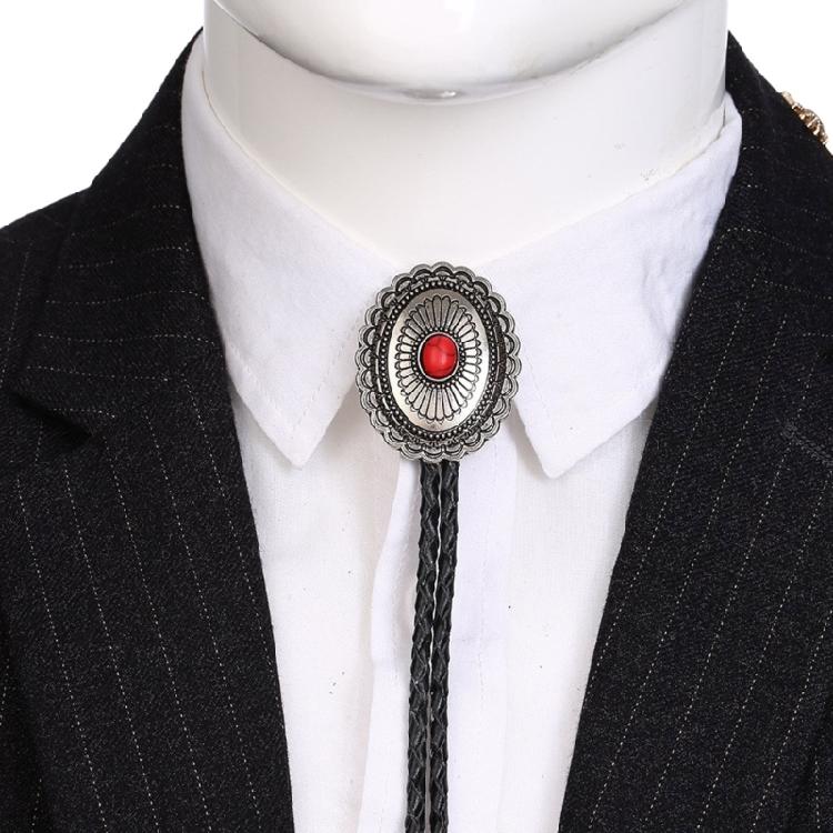 Mens American Bolo Tie Vintage Western Metal Wolf Head Stone Cowboy Necklace