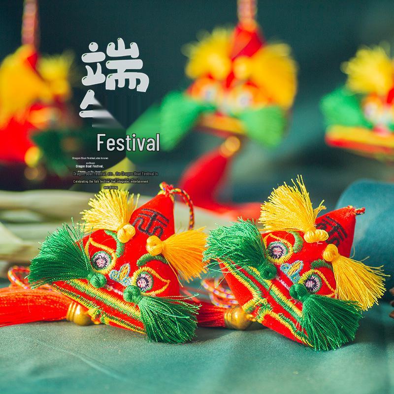 Dragon Boat Festival Tiger Head Five-Color String Embroidered Sachet Necklace Pendant