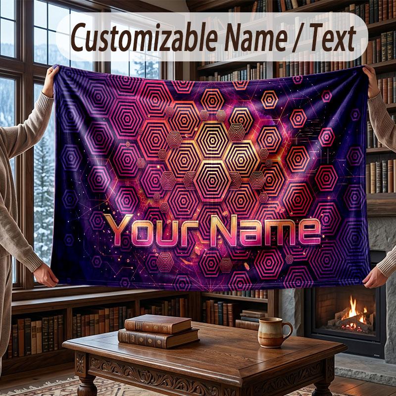 Manta Geométricas Abstratas com Nome Personalizado Manta Macia e Aconchegante para Casa Sofá Cama