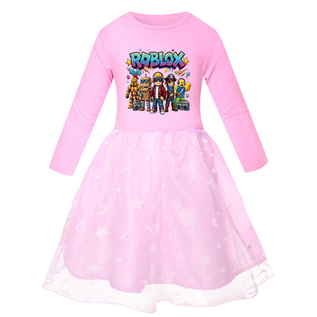 5574 Kid Girls Casual Roblox Game Printed Mesh Rainbow Dress