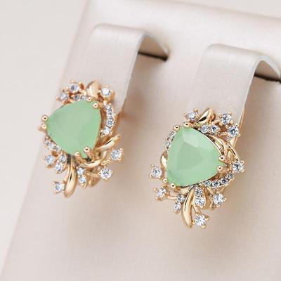 Vintage Design Gold Color Lace Match Geometric Cut Green Zircon Women Earrings Luxury Jewelry
