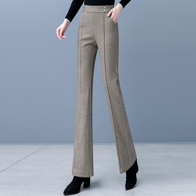 Women's High Waist Woolen Flare Pants, Fleece-lined, Slimming Casual Winter 2025 Trousers for Middle-aged Moms.