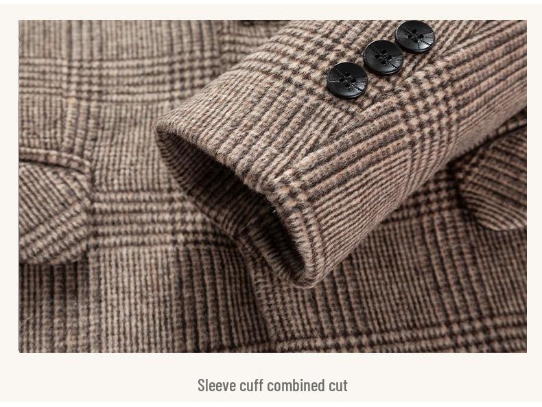 Autumn Winter Men's Plaid Wool Blend Slim Fit Suit Jacket - Business Casual Coats