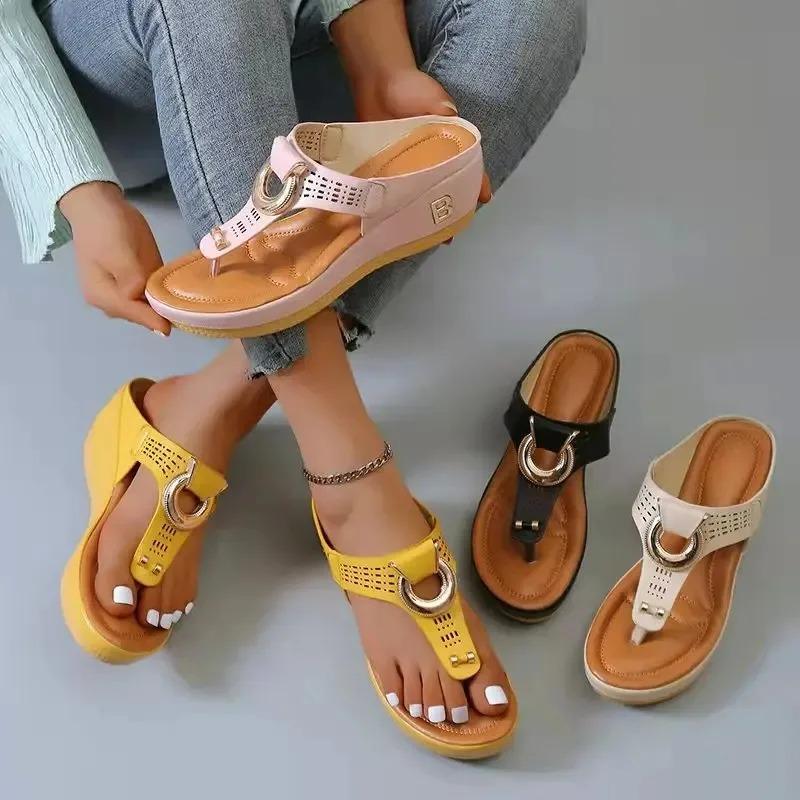 Summer Sandals Women Platform Wedges Slippers Non Slip Open Toe Flip Flops Ladies Comfortable Beach Shoes