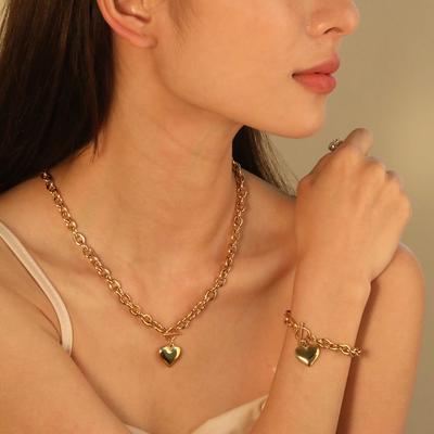 Fashion Cubic Love Heart Necklace Earrings Bracelets Stainless Steel Minimalist Jewelry Set Women/Girls Accesories