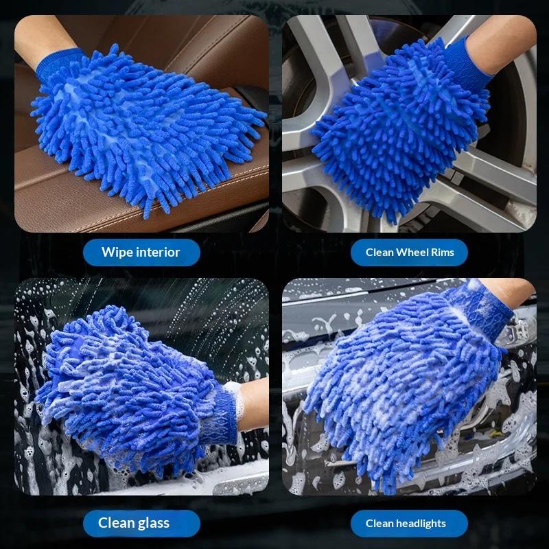 Microfiber Car Wash Gloves– Chenille Plush Rags Thickened double-sided Cleaning Tools Uses for Auto Motorcycle & Glass Detailing
