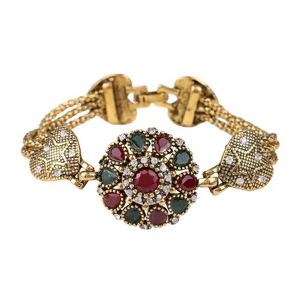 Turkey Bracelet For Women Tibetan Alloy Red Resin Gold Color Bangle Retro Bohemian Roman Royal Zircon