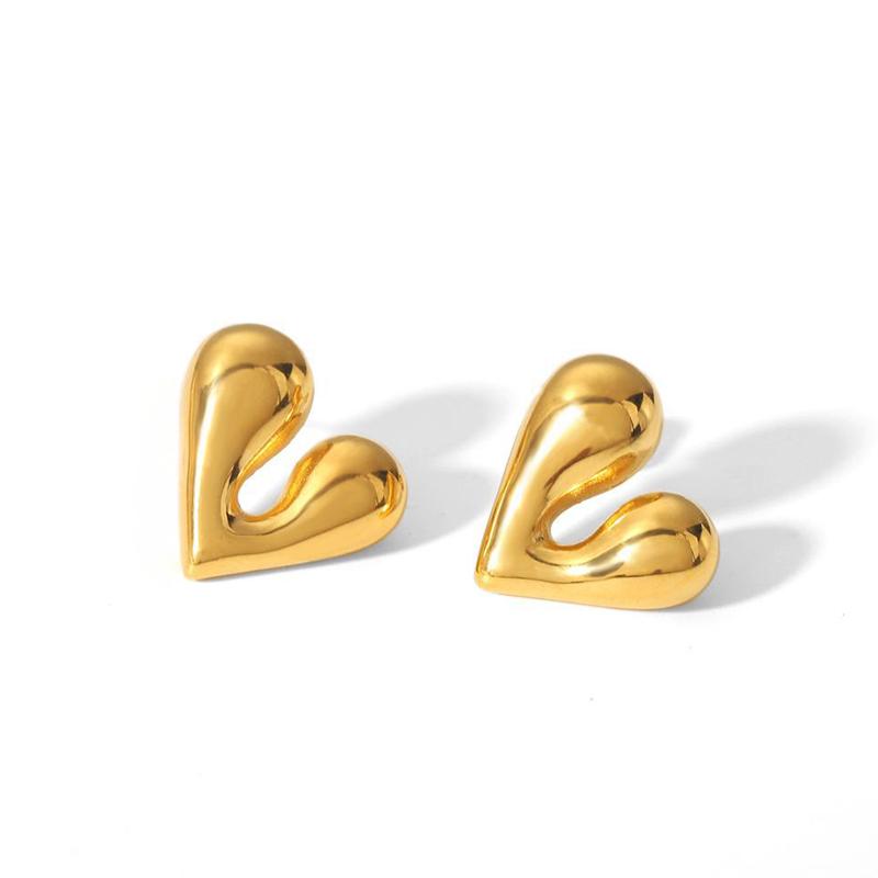 Trendy 18K Gold Plated Geometric Stud Earrings Classic Heart Shaped Hypoallergenic Stainless Steel Earrings Party Girl Jewelry