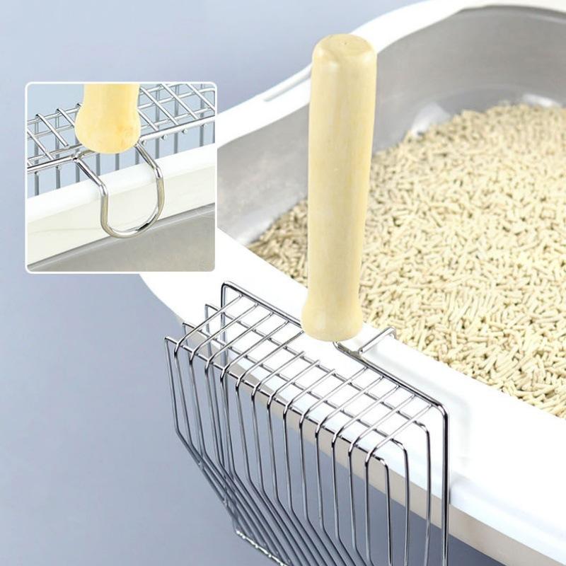 Stainless Steel Cat Litter Scoop with Wooden Handle – Dust-Free, Easy Clean & Stylish for Small Dog/Cat Toilets (Pet Waste Shovel)