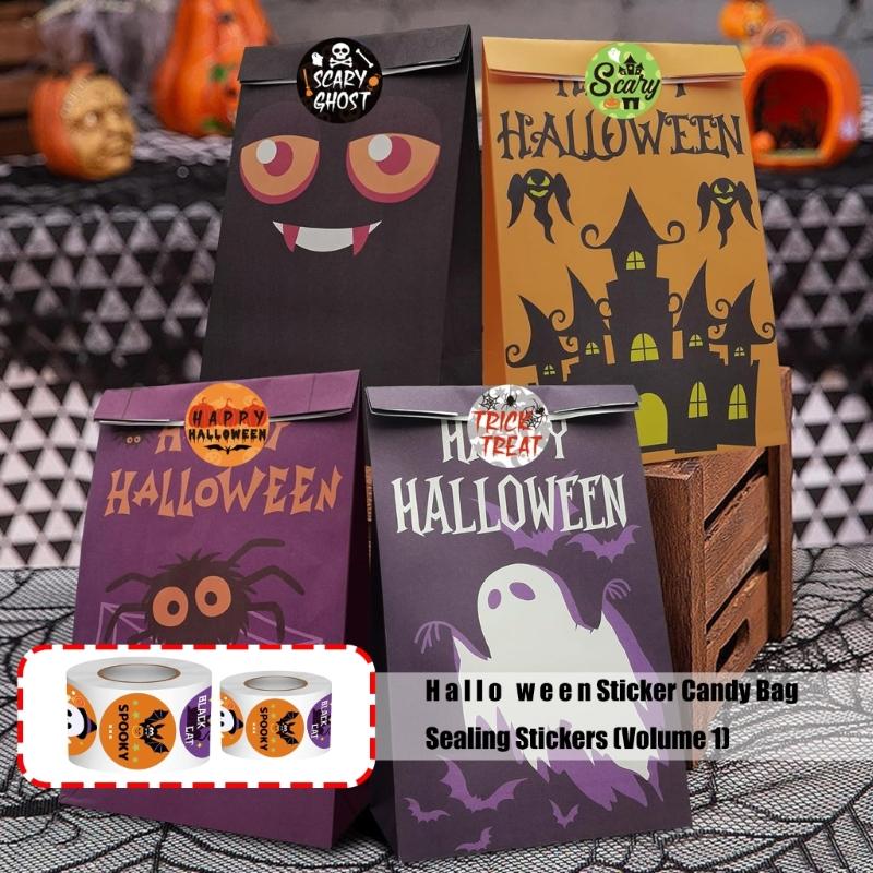 Adhesive Halloween Seal Candy Bag Closures Sticker Roll Envelope Paster For Parties Treats And Festives Decorations