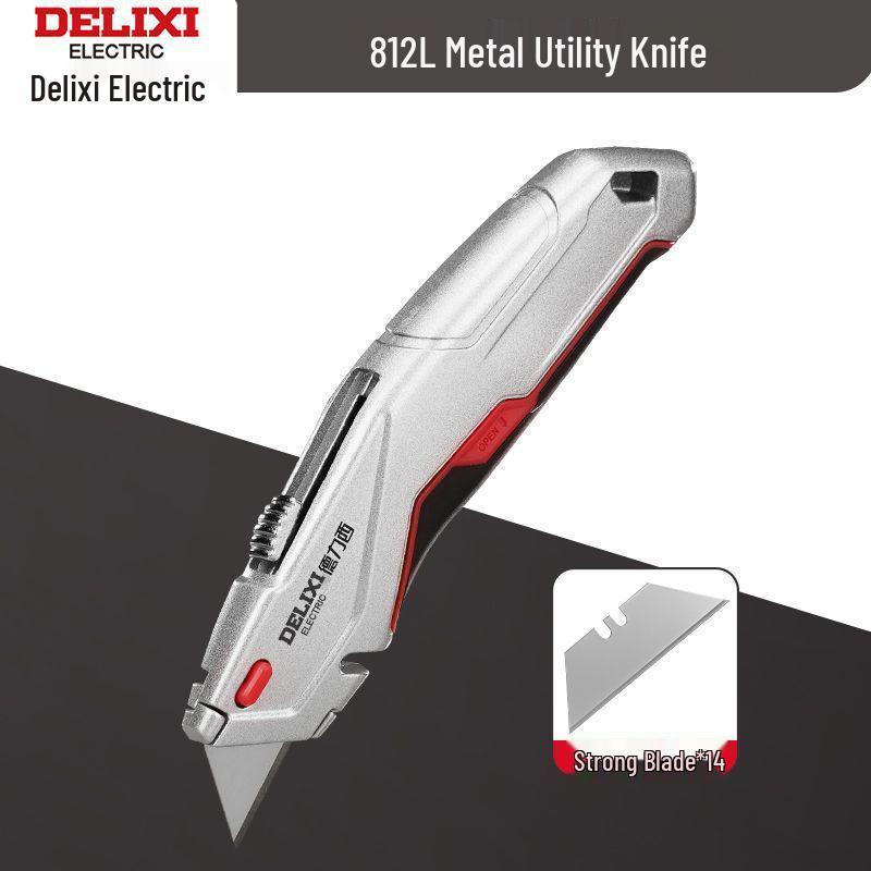 Heavy-Duty Industrial Folding Utility Knife with Thick All-Steel Retractable Blade for Electricians and Cable Work.