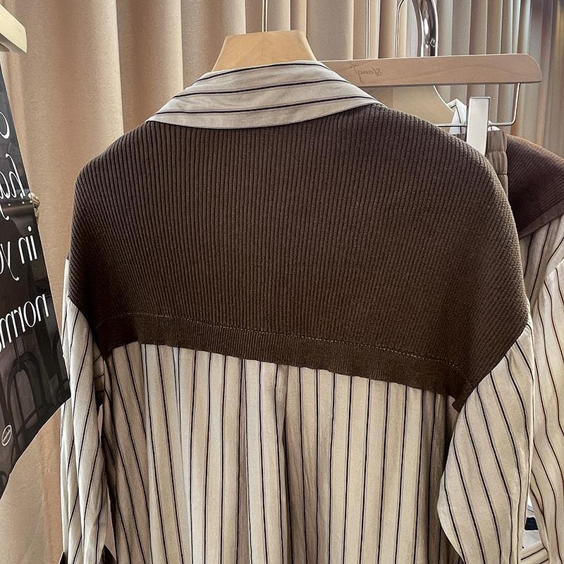 Shirts Damen Fake Zweiteiler Modedesign Allround Locker Stilvoll Studenten Herbst Freizeit Gestreift Koreanischer Stil Zart Vintage