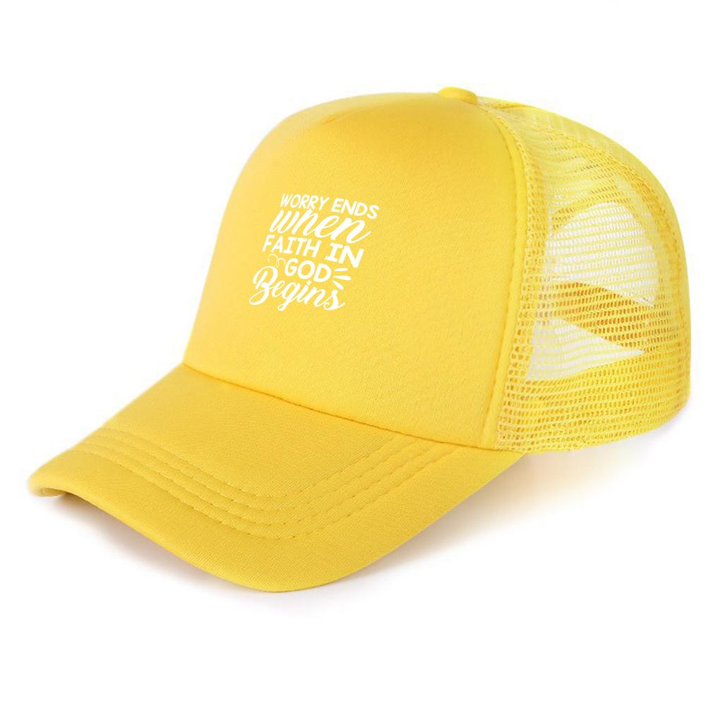 FAITH IN GOD Printed Mesh Cap Adjustable All Season Slouchy Lightweight Trucker Hat for Travelling Cycling Outdoor Accessory