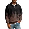 Men's Lapel Printed Single Breasted Pocket Long Sleeve Casual Sports T-Shirt