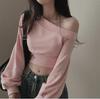 Korean-Style Irregular One-Shoulder Cropped Hoodie for Women