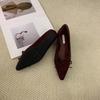 Suede pointed commuter single shoes women's 2025 autumn new versatile French bow light slope heel Mary Jane shoes