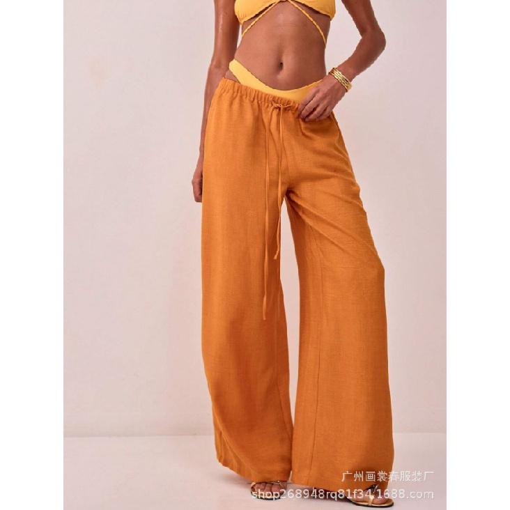 

Drawstring Loose Solid Color High-Waisted Wide-Leg Pants Casual Pants 2026 Spring Women s Fashion XL кораловий