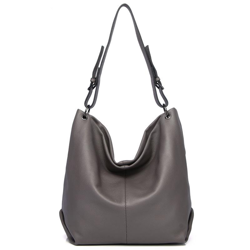 Large Casual Genuine Leather Shoulder Bag Women Luxury Real Cowhide Handbags Female Daily Crossbody Hobo Messenger Bucket Bag