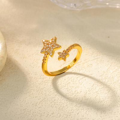 Zircon Star Ring for Women Stainless Steel Sparkle Double Stars Gold Color Ring Wedding  Couple Jewelry Party Gift Anillo