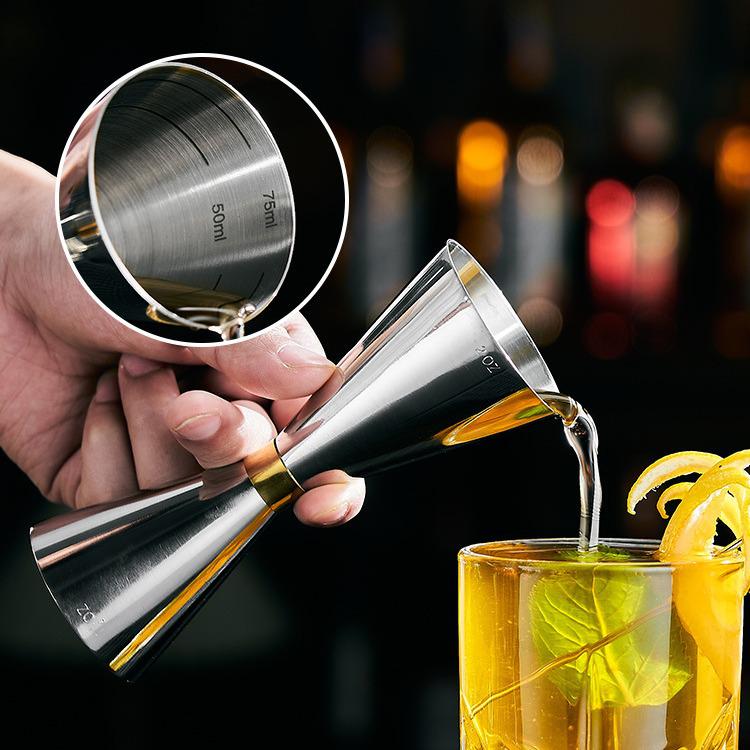 Double-Headed Stainless Steel 304 Gold Ring Jigger with Scaled Measuring Cup for Cocktails