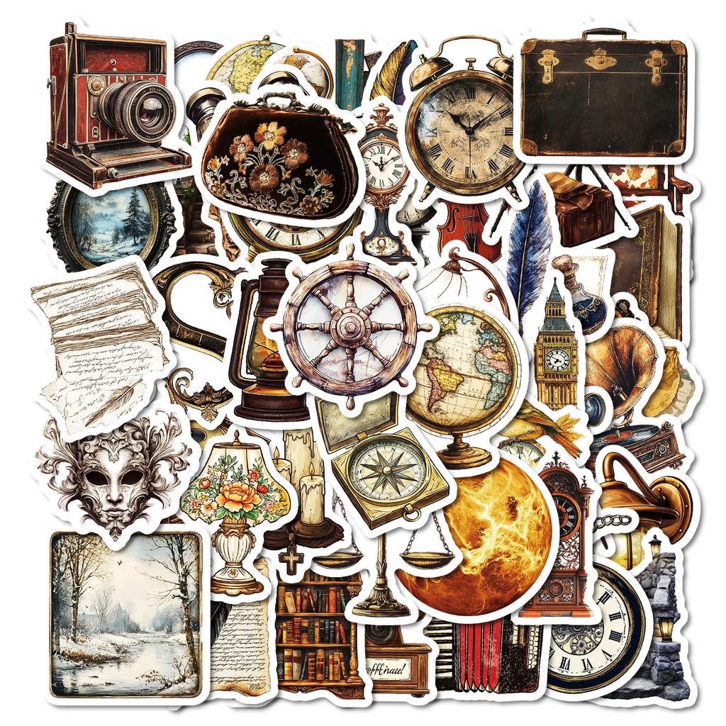 50 European And American Retro Poster Style Stickers Globe Mix And Match Ins Decorative Stickers