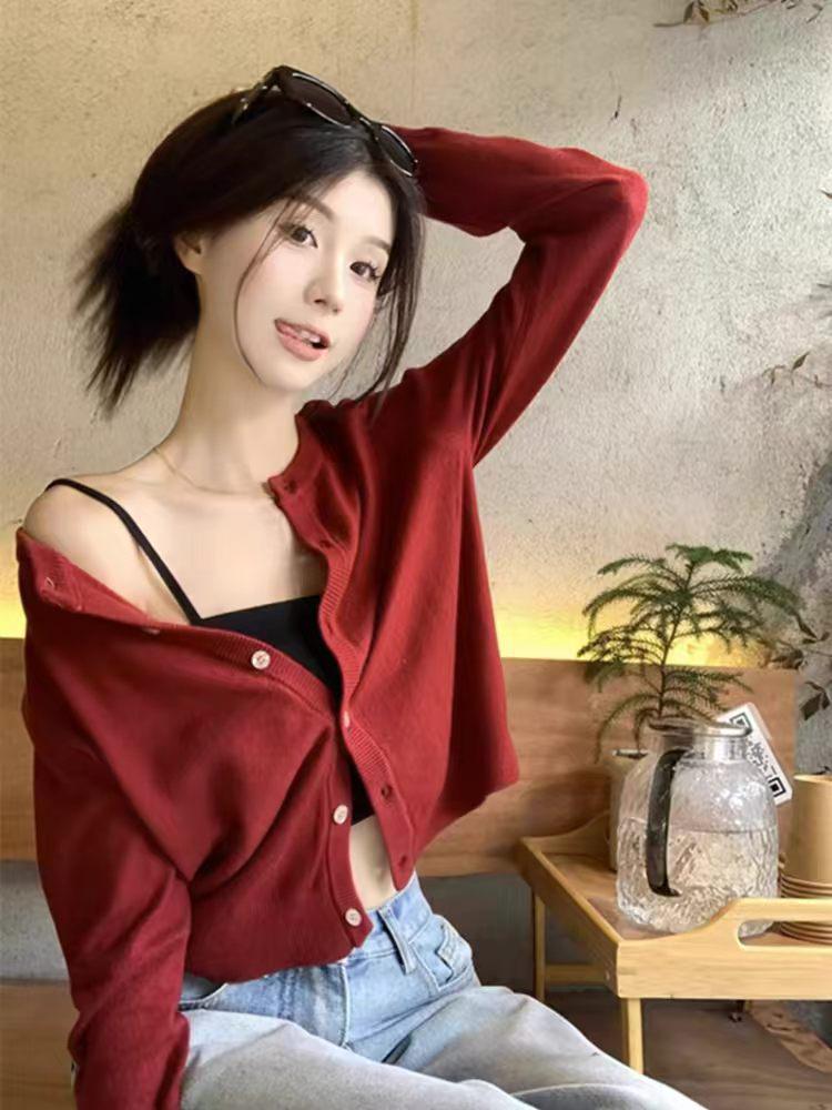 Women's Petite Korean Style Wool Knit Slim Cardigan - Autumn Winter Outerwear Thin Sweater Coat
