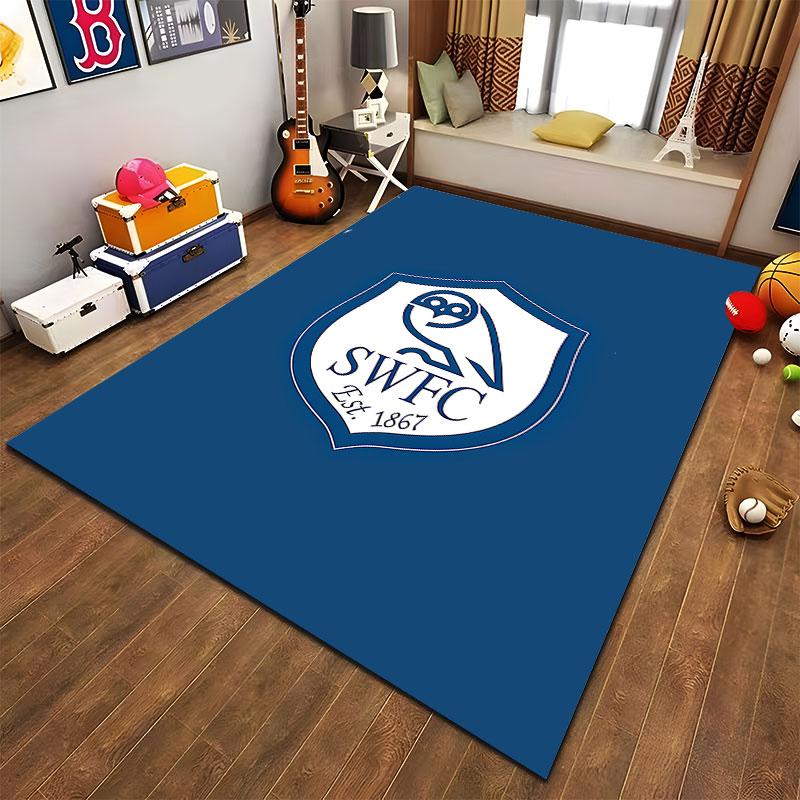 SWFC Logo on Blue Carpet suitable as a non-slip mat for the living room or bedroom sofa