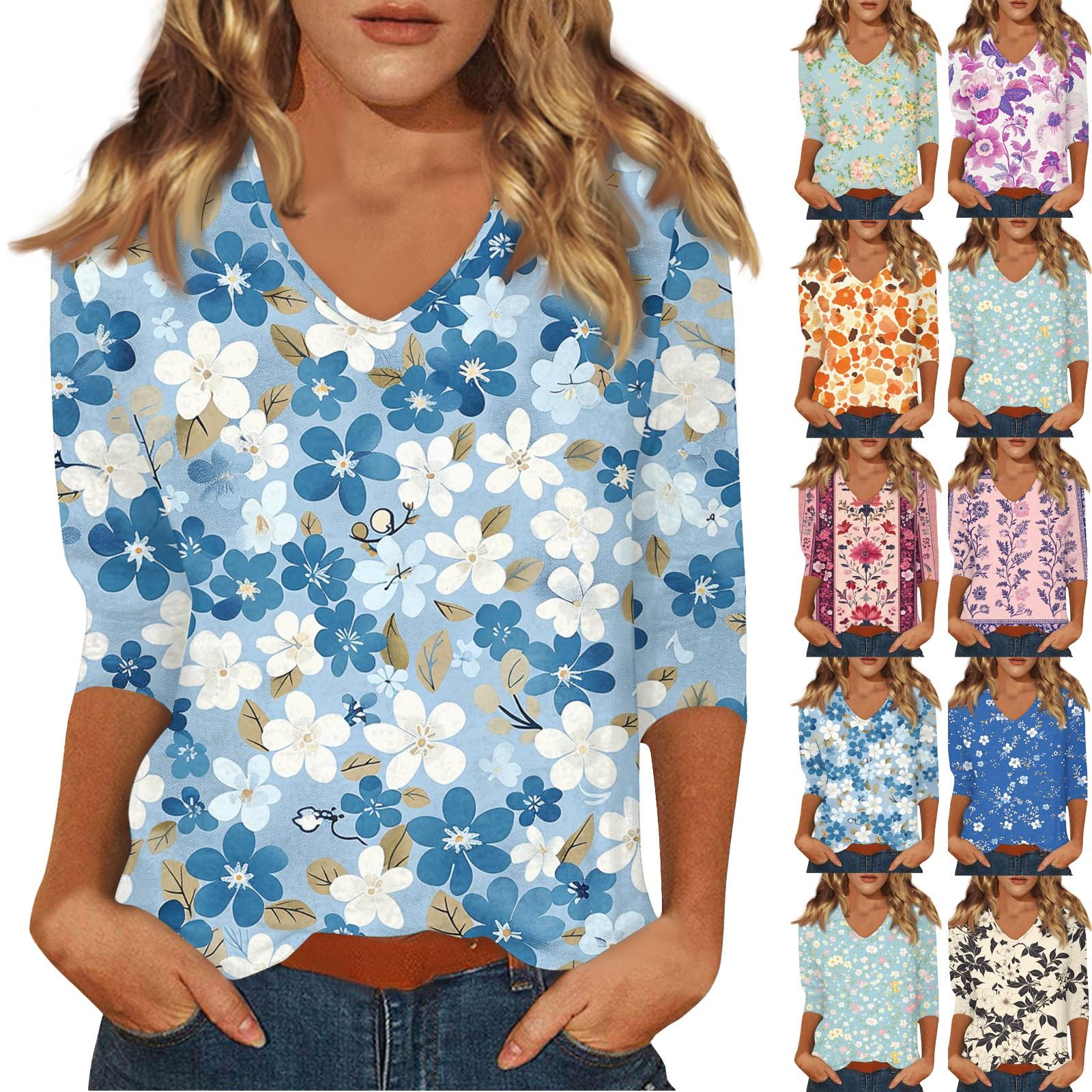 

Women s Casual And Fashionable V-Neck Floral Print Seven Quarter Sleeved Top Top L чорний