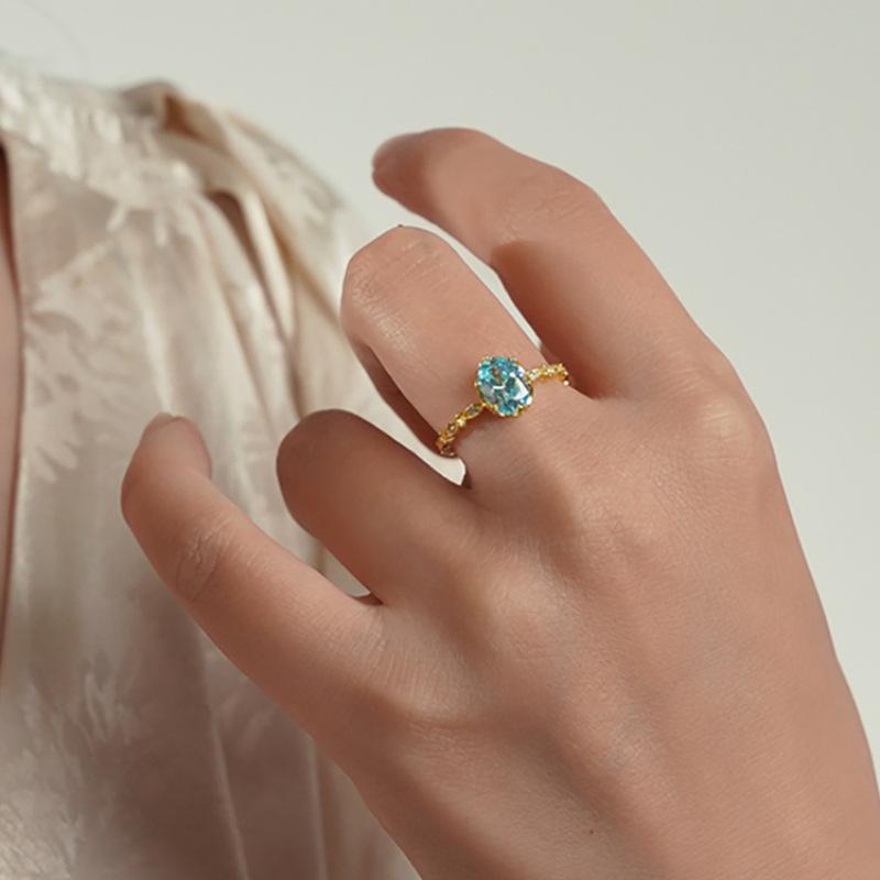 Sea Blue Stylish Zircon Ring For Women Showcasing Timeless Retro Court Design Ideal For Occasions Fashionable