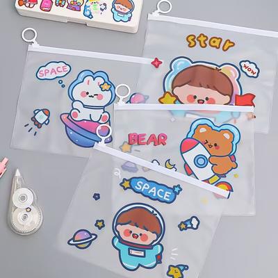 Office School Supplies Cartoon Astronaut File Student Transparent Waterproof Test Paper Bag Zipper Kawai Stationery Pencil Bag