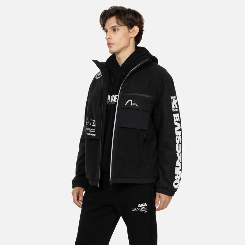 Evisu Multi-Pattern Printed Regular Fit Plush Zip Jacket Men Jacket Black 2EAGNM3JK5012XXPQ
