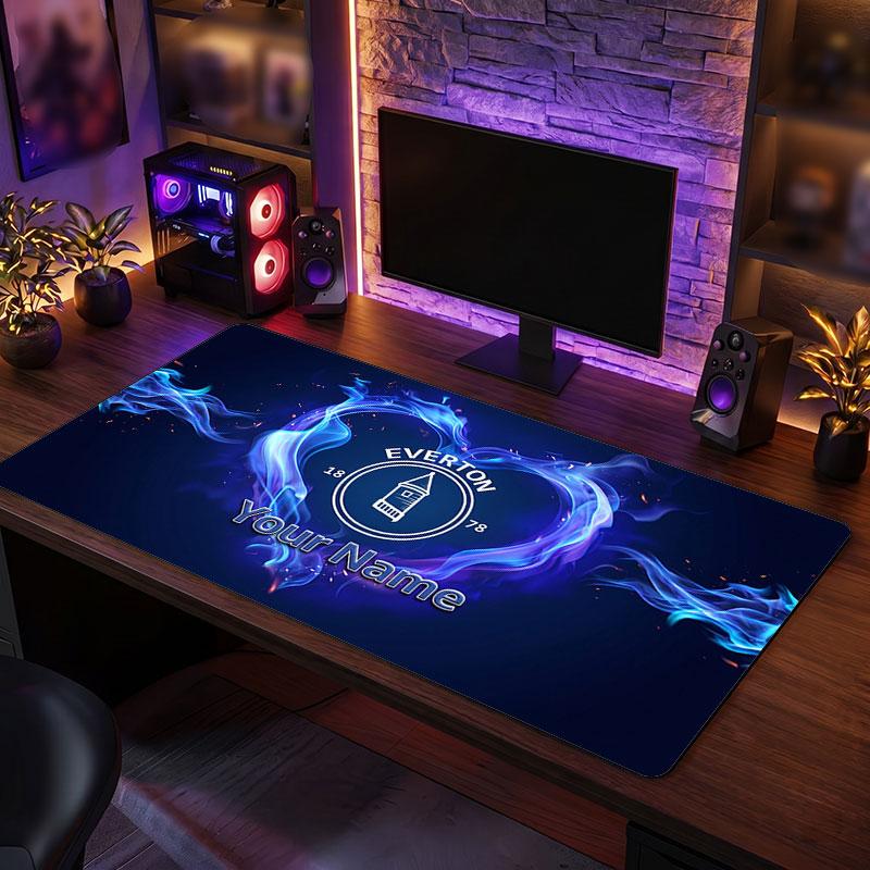 Everton FC Custom Large Mouse Pad, Personalized Name Text Print, Football Logo Non‑Slip Desk Mat Gaming Gift