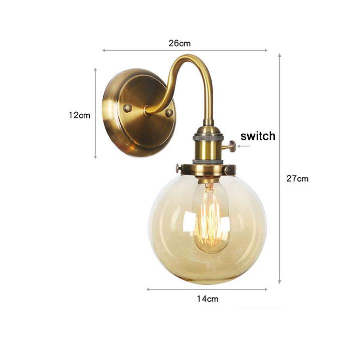 Vintage Brass Switch Wall Sconces, Amber Clear or White Glass Shade Wall Lights,Gold Bathroom Vanity Light Fixtures