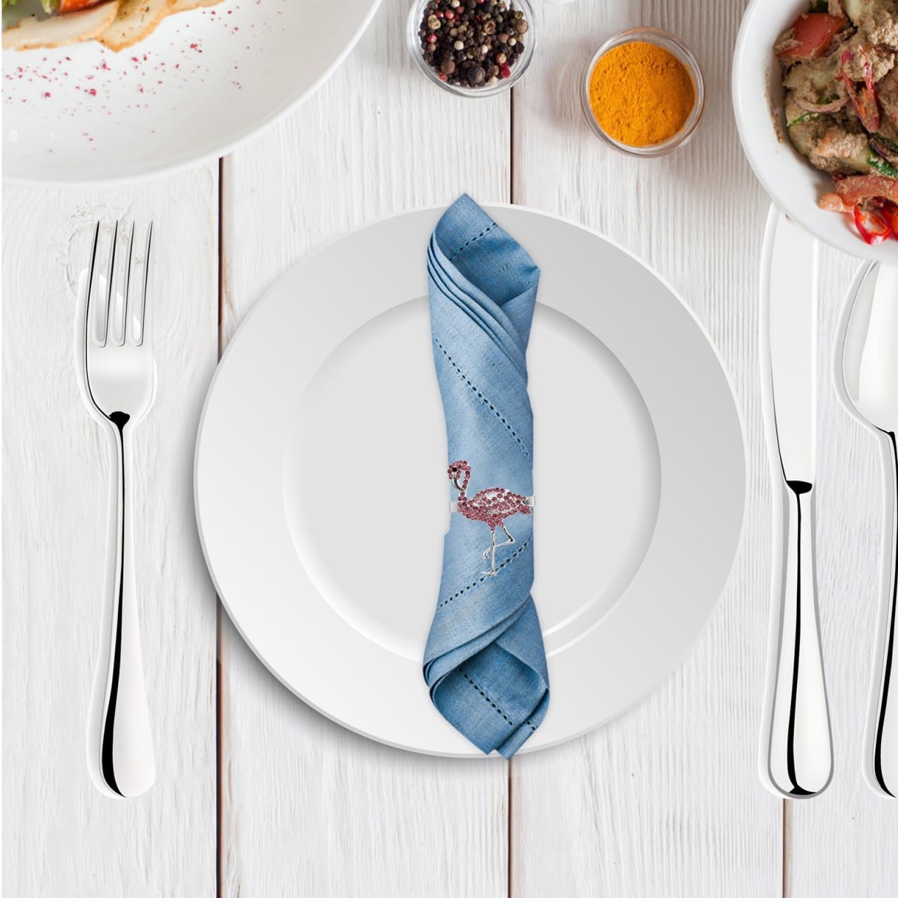 COHEALI 4pcs Flamingo Napkin Buckle Set up Alloy Diamond