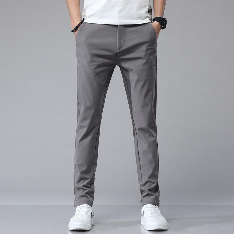 Ice silk men's versatile elastic waist casual pants autumn velvet thickened boys slim straight warm sports trousers