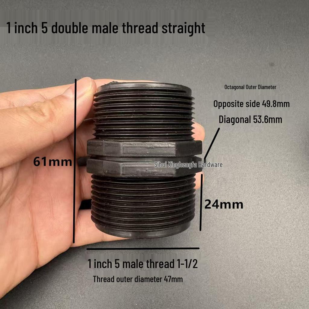 PVC Black Double-Threaded Straight Adapter, 1/2" to 3/4" - Dual External Threads Nipple Connector